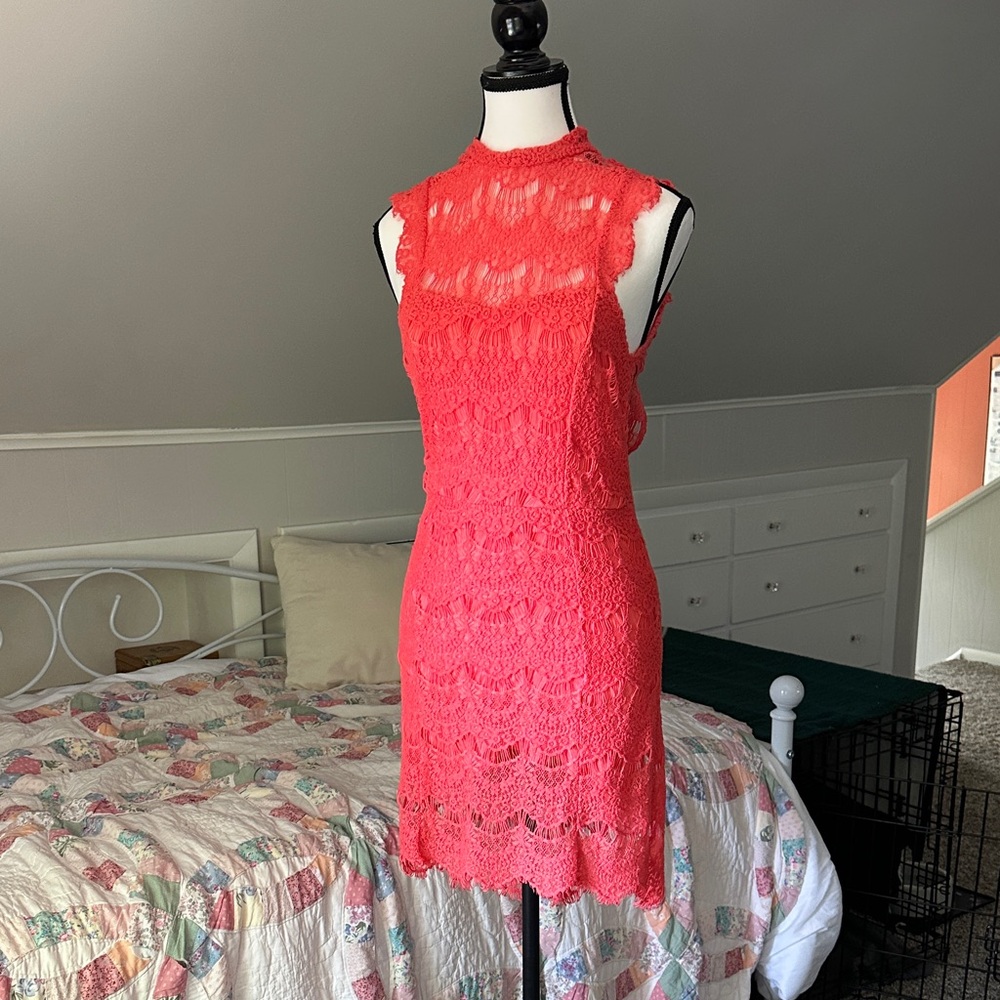 Free People Coral Lace Mini Dress